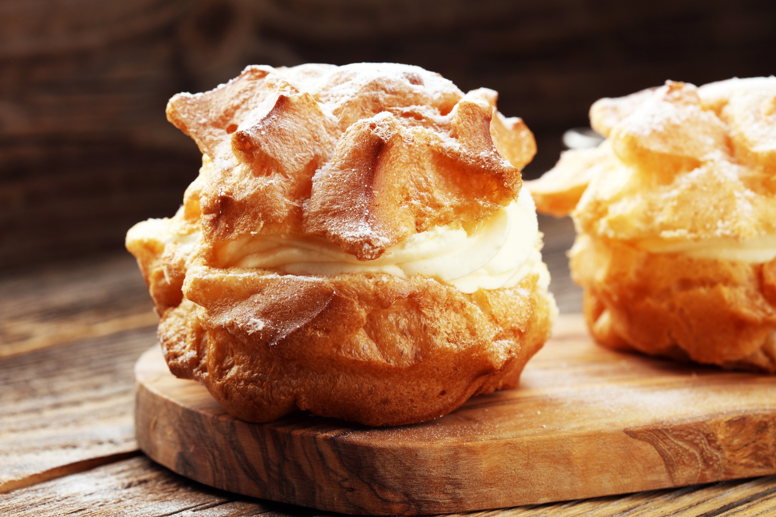cream puffs. homemade pastry cream puff.